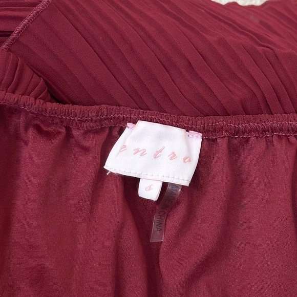 Entro Gala Pleated Off The Shoulder Ruffle Midi Dress Wine Red - Picture 8 of 9